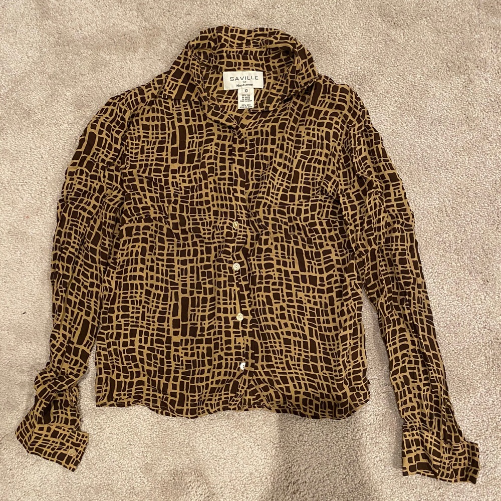 Women’s Full-Sleeve Button-Up Tan & Brown Shirt